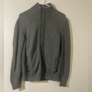 Daniel Hechter Paris Grey Mixed Knit Full‎ Zip Jacket Size Small Mock Neck